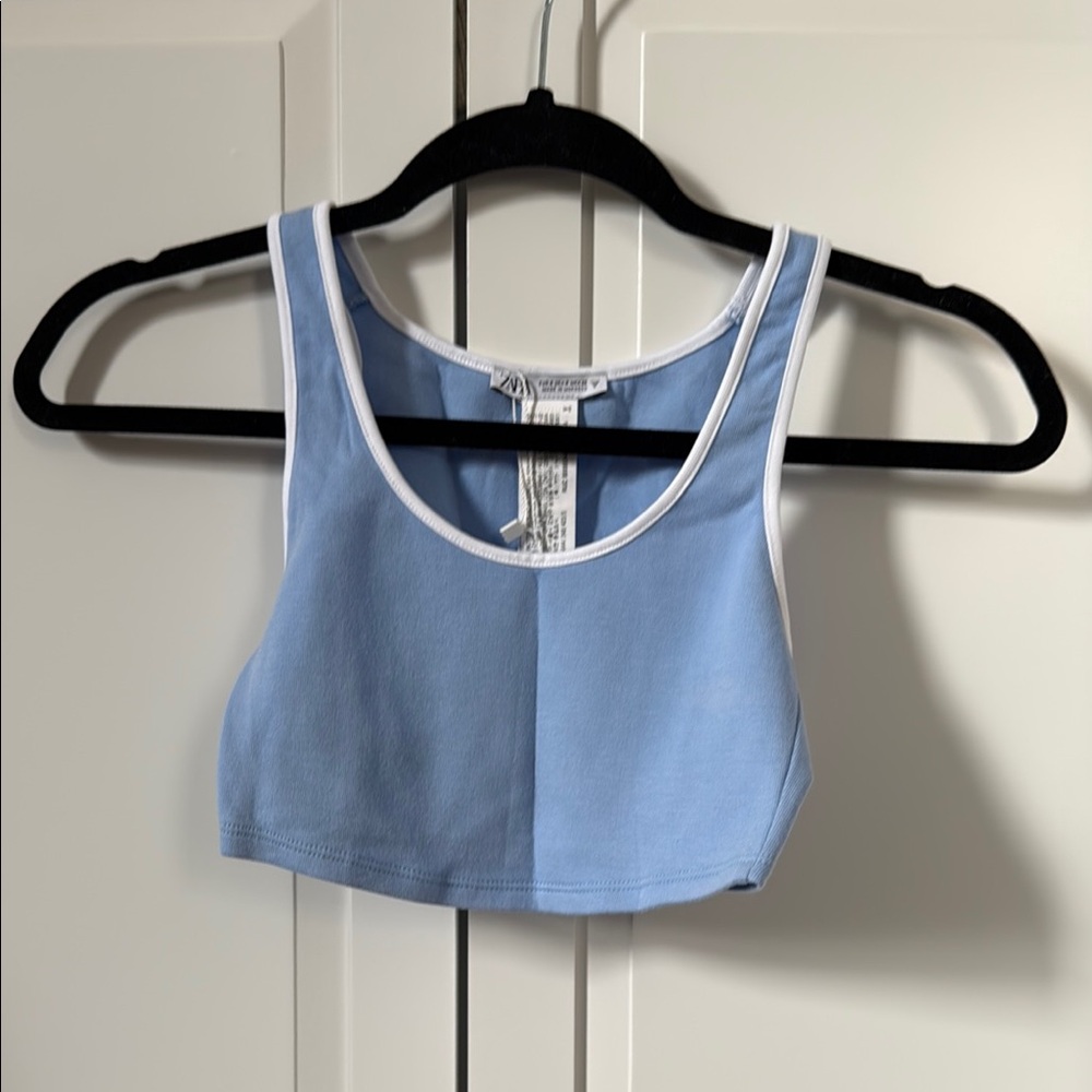 Blue Crop Top with White Trim